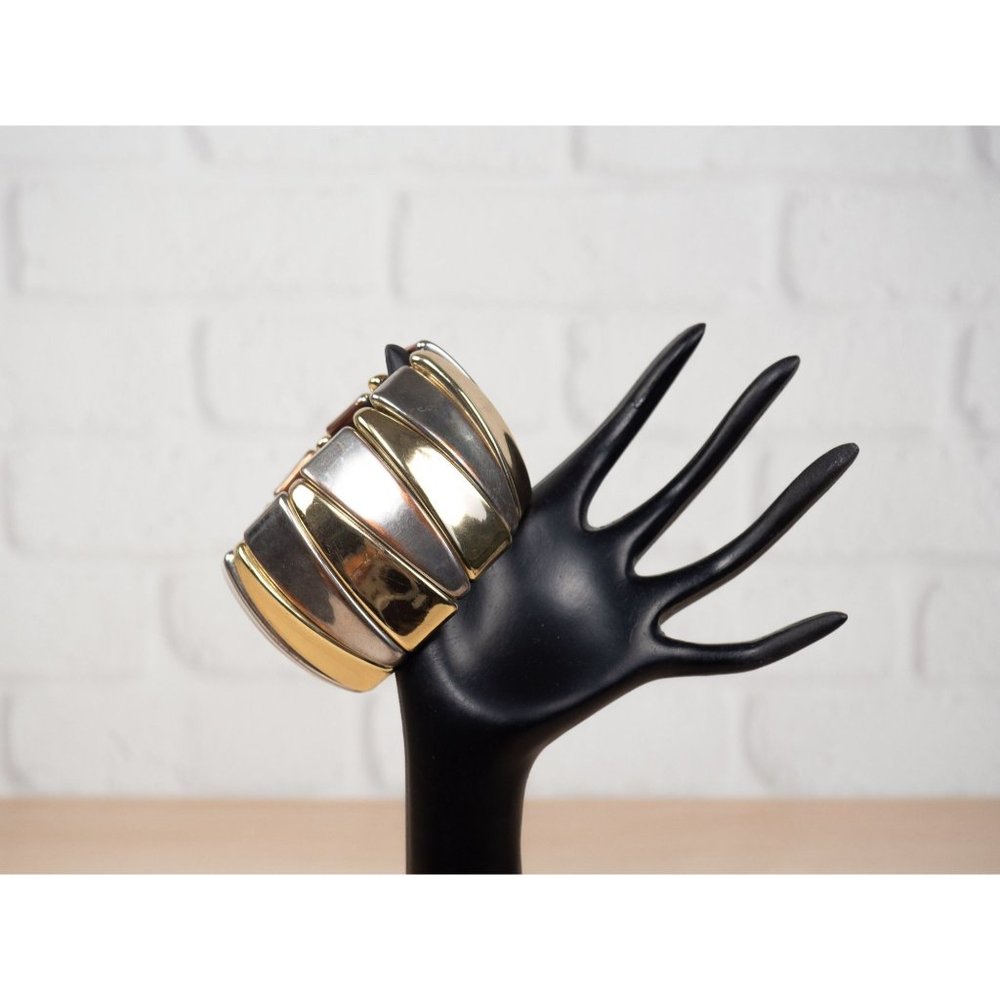 Gold and Silver Chunky Retro Stretch Bracelet with Triangular Beads